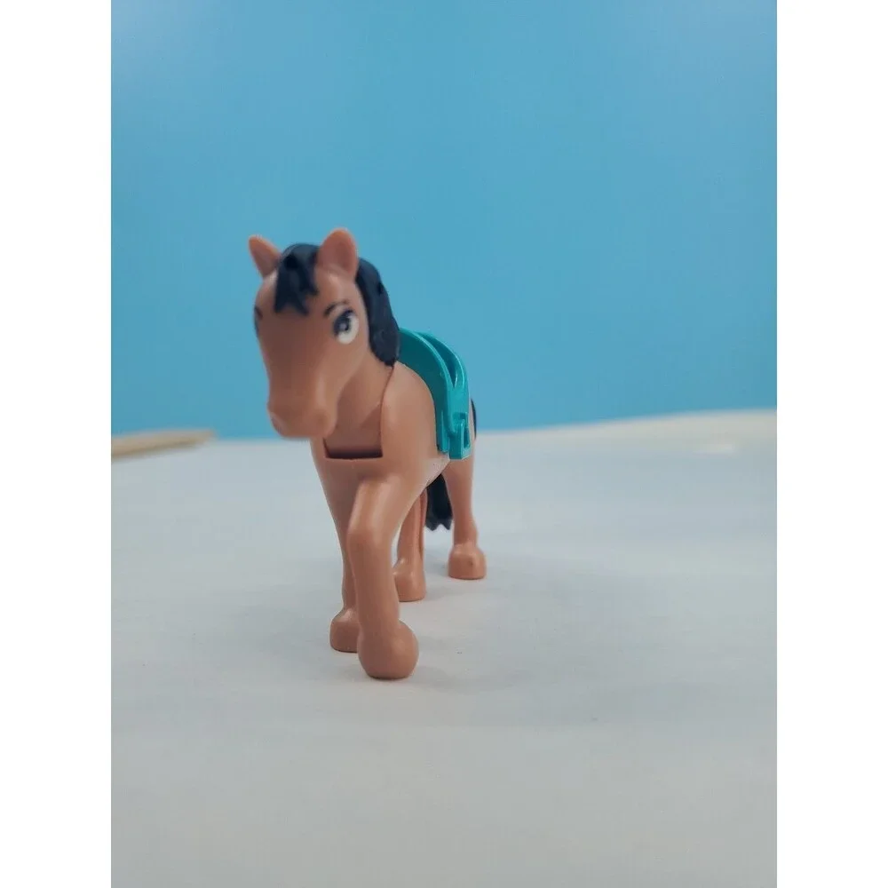 LEGO Friends Horse Figure Light Brown Black Mane Teal Saddle Animal Minifigure